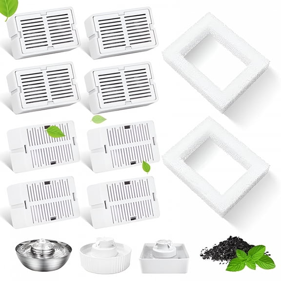 ACDANC 1 Set Cat Water Fountain Filters Replacement Multi-Filtration System Activated Carbon Filter 8 Carbon Filters & 2 Foam Filters for Pet Water Fountain Cat Filters for Water Fountain