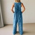 thumbnail image 3 of Women's Summer Denim Jumpsuit Sleeveless Wide Leg Overalls Baggy Pleated Tie Front Tank Jean Romper, 3XL, 3 of 3