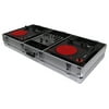 KROM DJ COFFIN FOR TWO NUMARK PT01 SCRATCH TURNTABLES AND A COMPACT 10" FORMAT DJ MIXER, SILVER