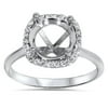 Pompeii Cushion Halo Diamond Engagement Ring Setting 14K White Gold (H/I,SI2-I1)