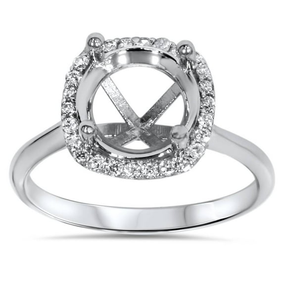 Pompeii Cushion Halo Diamond Engagement Ring Setting 14K White Gold (H/I,SI2-I1)