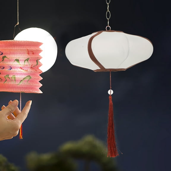 ELAYARD Vintage Asian Fabric Lantern Pendant Light Fixture for Indoor Home Decor and Ambient Lighting