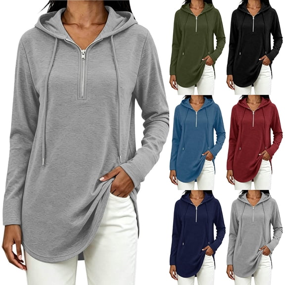 Women's Loose Fit Hooded Drawstring Long Sleeve Pocket Solid Color Top Blouse Casual Comfortable Cozy Fashion Trendy Outfits Daily | CSEONE,Army Green L
