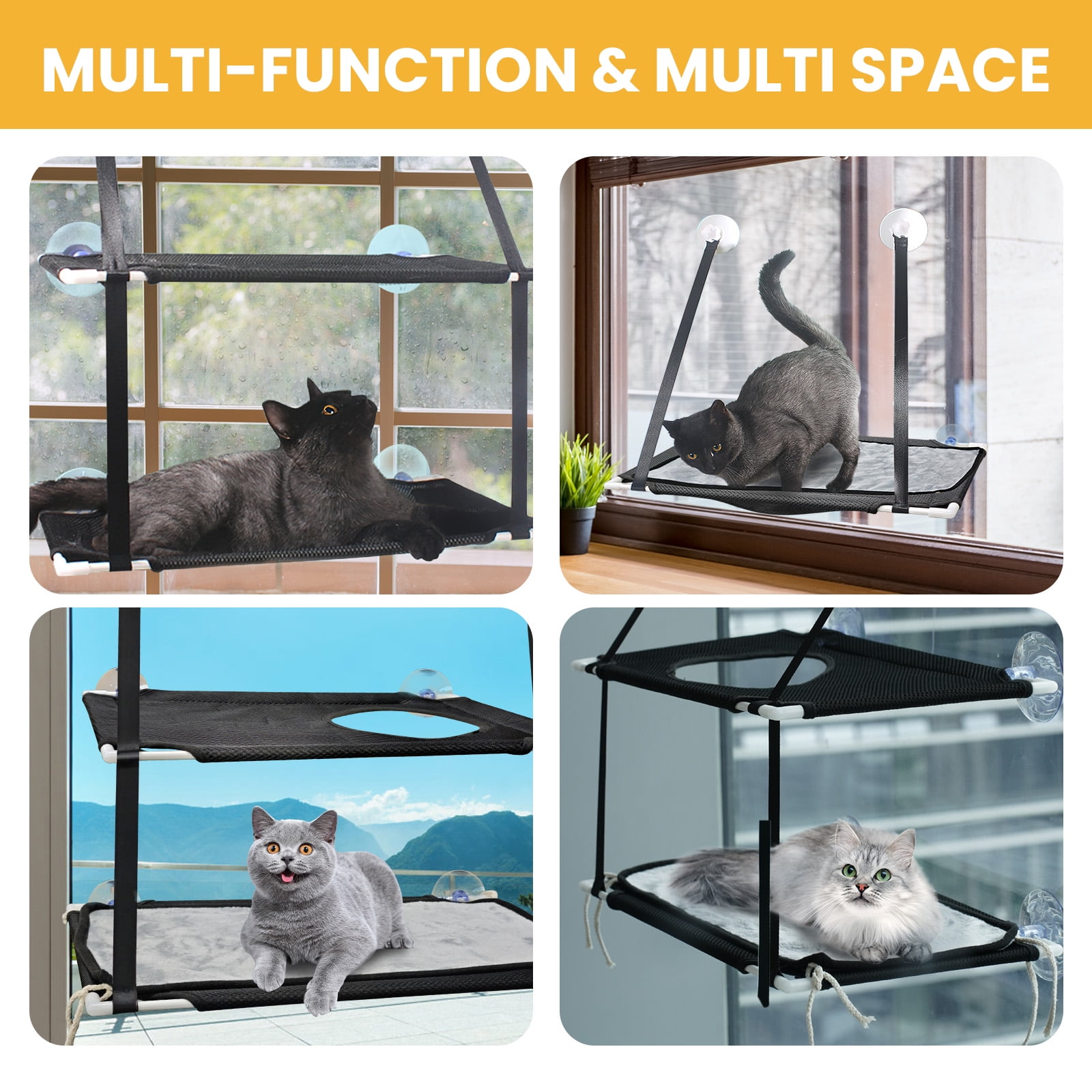 Cat Window Perch, Double Layered Cat Window Hammock, Window Mounted Cat Seat Cat Bed, Window Sill Cat Bed, Cat Hammock for Window, Black