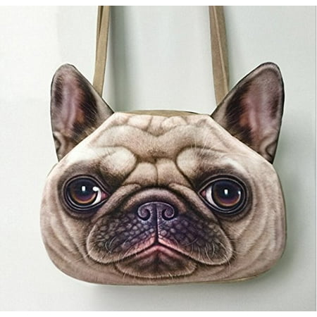 Magik Virtual 3D Cat Dog Face Imitation Suede Shoulder Bag Animal Pattern Handbag Shopping Tote (#5 Pug)