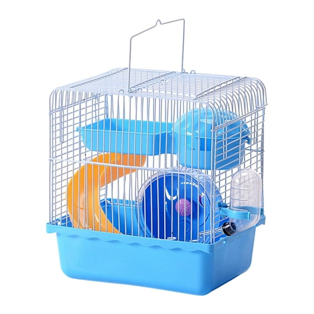 Jaula portátil para hámster con asa y ventilación, ideal para excursiones al aire libre. Ligera. Azul