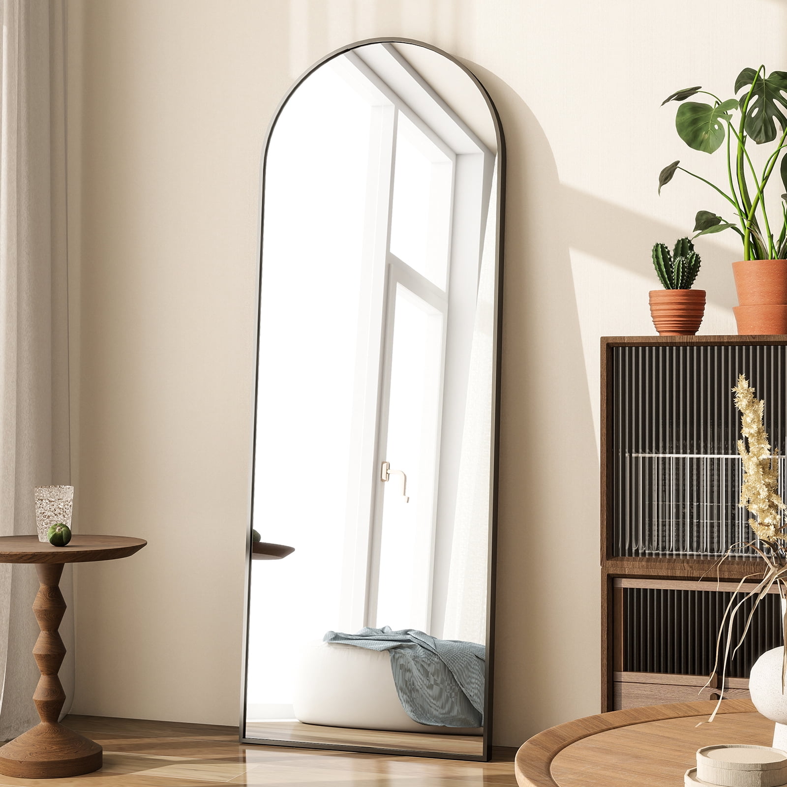 AUROMIR 64"x21" Arched Full Length Mirror Standing Full Body Floor Mirror,Black