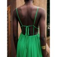 thumbnail image 3 of Green Solid Color Spaghetti Strap Pleated Maxi Dress For Women, Summer Vacation Bohemian Style, 3 of 7