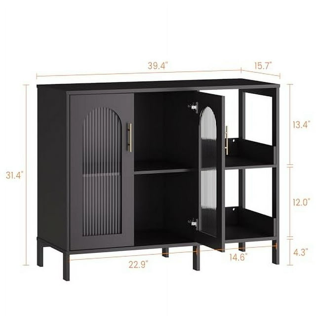 Storage Cabinet with Glass Doors, Modern Sideboard Buffet Cabinet with Adjustable Shelves for Living Room, Dining Room and Kitchen