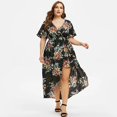 thumbnail image 5 of Robes Maxi pour Femmes Grande Taille Mode Décontractée à Imprimé Floral Col en V Manches Courtes Robes d'Été Taille Empire Robe Évasée Robe Mini, 5 of 5