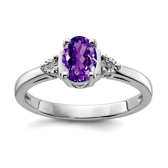 925 Sterling Silver Polished Prong set Diamond and Amethyst Ring Size 8 2mm Wide Ring for Women
