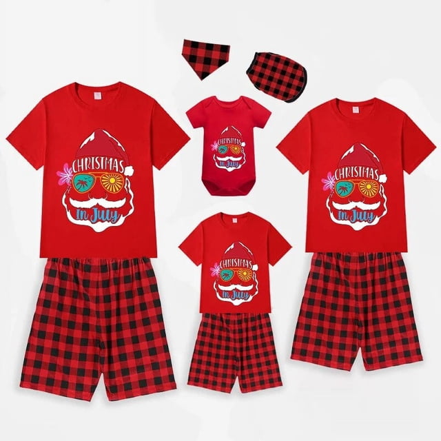 Pijamas familiares a juego de Navidad, conjuntos de Pijamas cortos de Papá Noel, negro y rojo, gafas de sol, en julio