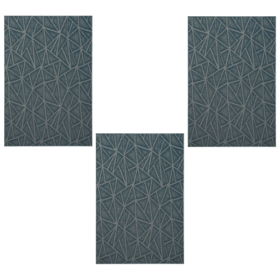 Furnish My Place Geometrical Pattern Indoor/Outdoor Refine Blue Rug, Abstract Area Rug, Doorway Mat, Contemporary Rug for Living Room, Entryway, Made in USA, 1.5' x 2.25' Rectangle - Set of 3