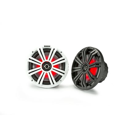 Kicker KM8 8-Inch (200mm) Marine Coaxial Speakers with 1-Inch (25mm) Tweeters, LED, 4-Ohm,Charcoal and White