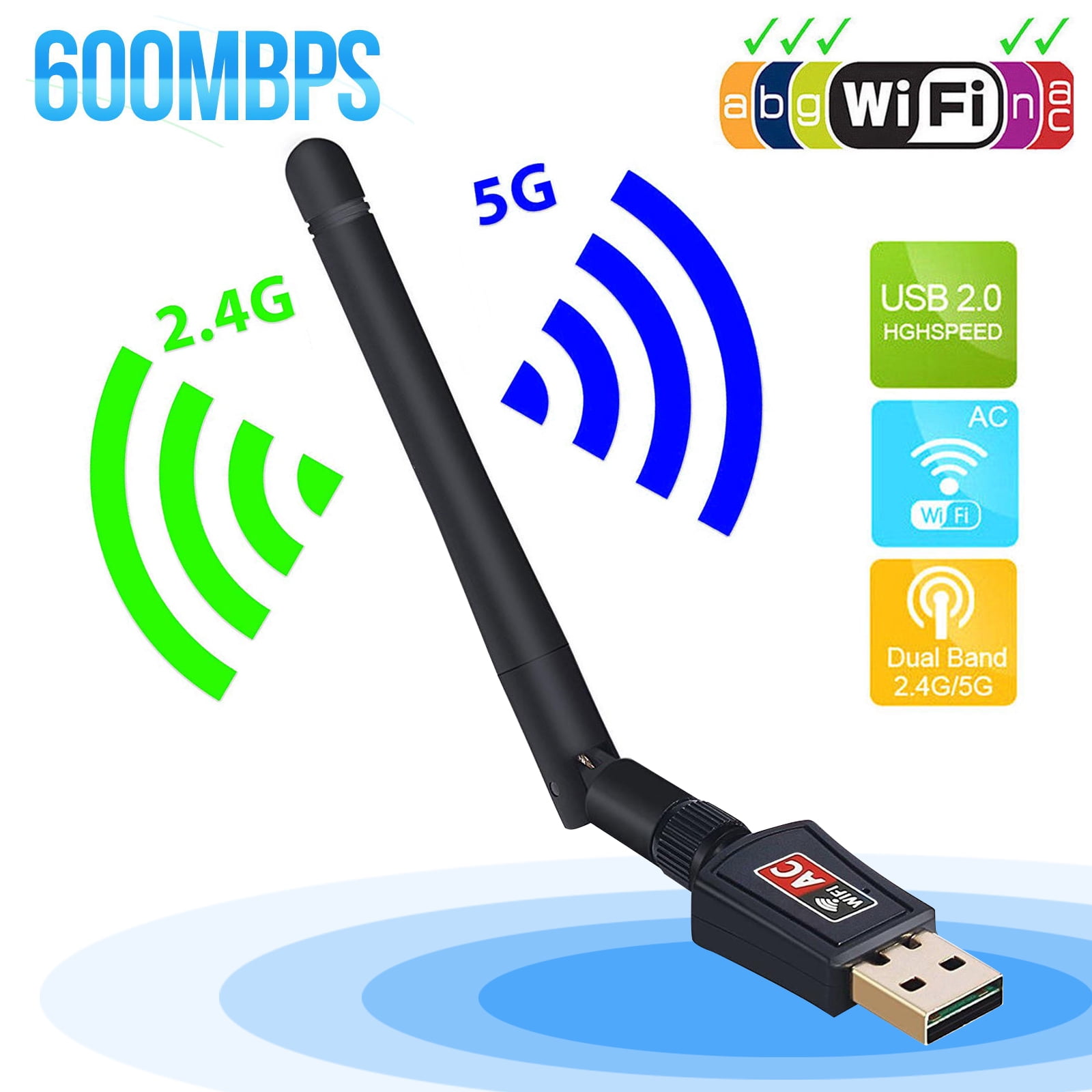 150Mbps Dual Band 2.4Ghz Wireless USB WiFi Network Adapter Antenna 802.11 GY BS 