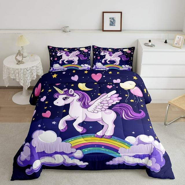 Erosebridal Cute Uniocrn Bedding ToddlerComforter Set, Cartoon Animal Down Comforter, Kids Girls, Reversible 2 Pieces