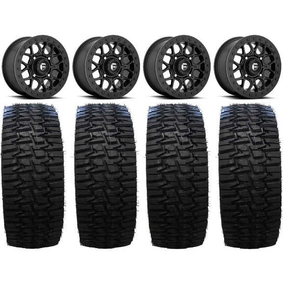 Fuel Tech Beadlock Black 15" Wheels 33" Desert Race Tires Can-Am Maverick X3 / Honda Pioneer 1000 / Talon