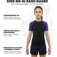 thumbnail image 2 of Exxact Sports Kids BJJ Rash Guard Short Sleeve, Ranked No Gi Jiu Jitsu Compression Shirt for Boys & Girls for MMA, Wrestling - (Black/Purple, YS), 2 of 7