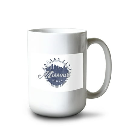 

15 fl oz Ceramic Mug Kansas City Missouri Skyline Seal (Blue) Dishwasher & Microwave Safe
