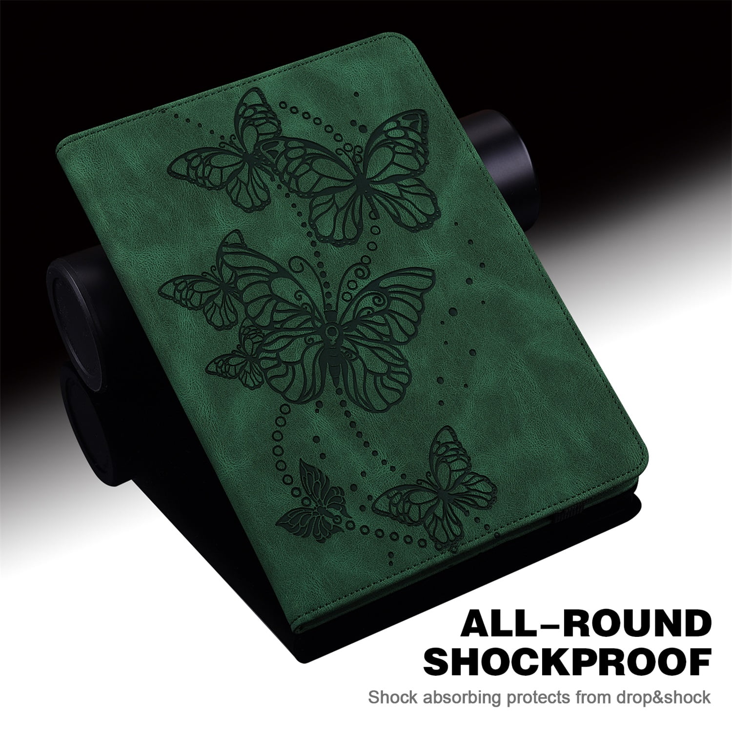 Allytech iPad Pro 11 Case 2022/2021/2020/2018 Released, Slim Fit Butterfly Embossed Shockproof Smart Cover Auto Sleep Wake Kickstand Protective Pencil Holder Case for Apple iPad Pro 11", Green