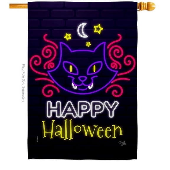 Breeze Decor H112108-BO 28 x 40 in. Neon Halloween Cat House Flag with Fall Double-Sided Decorative Vertical Flags Decoration Banner Garden Yard Gift