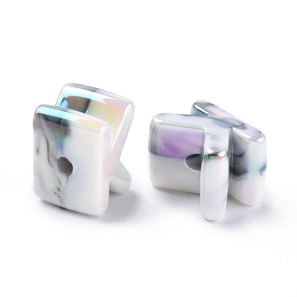 Opaque Rainbow Iridescent Acrylic Beads Random Letter Slate Gray 21x8.5~20.5x15mm Hole: 4mm DIY