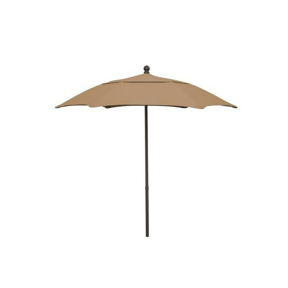 7.5 ft. Hex Patio Umbrella 6 Rib Push Up Champagne Bronze with Beige Spun Poly Canopy