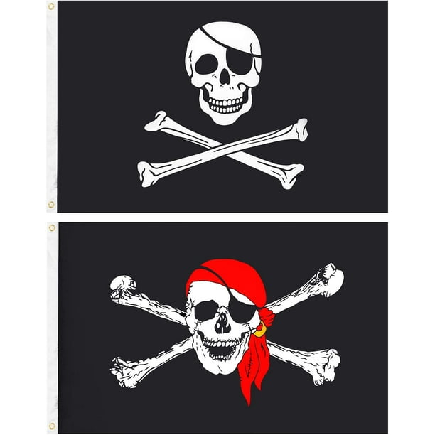 2 Pieces Pirate Flag Jolly Roger Skull Pirate Flag Crossbones Pirate Flag  Halloween Decoration Flags for Pirate Party Halloween Birthday Decorations