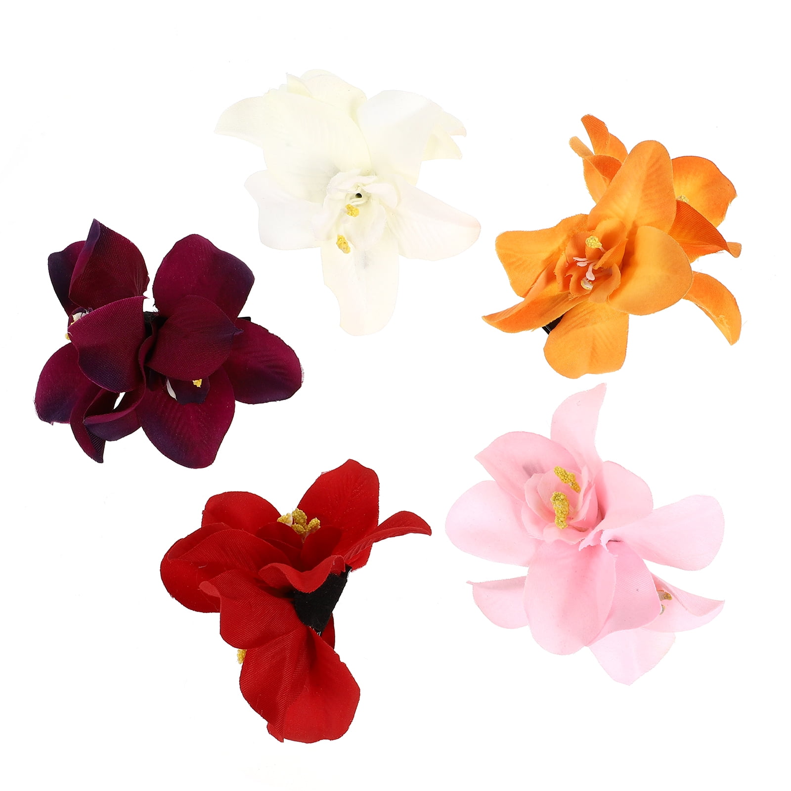 Frcolor 5pcs Artificial Flower Hair Clip Creative Double Orchid Flower  Hairpin Hawaii Party Hair Accessory (Random Color) 