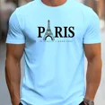 thumbnail image 3 of Camiseta de verano 100% algodón puro para hombre, de talla holgada, con estampado de letras PARIS, informal, cómoda, con cuello redondo y manga corta, 3 of 5