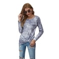 thumbnail image 2 of MintLimit Women's Tie DyeOmbre Long Sleeve Shirts Casual Tunic Tops Twist Hem Blouse, 2 of 5