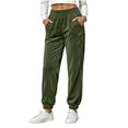 thumbnail image 5 of Women's Velvet Jogger Pants Elastic High Waist Casual Soft Velour Sweatpants with Pockets Fall Winter Daily Party Pants Fashion Bottoms Army Green, 5 of 9