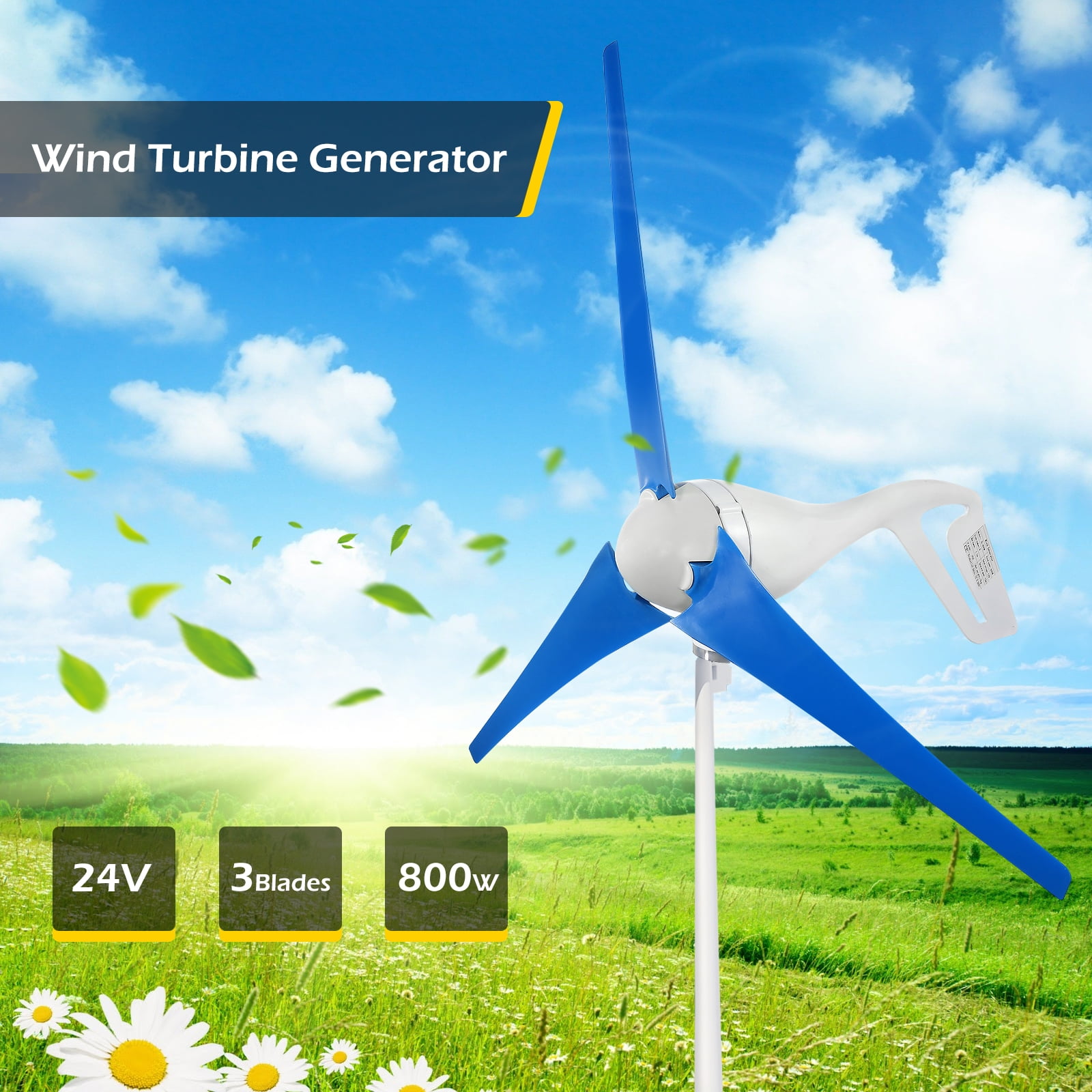 DC 12-24V 800W Wind Generator 3 Blades Turbine Home Power With Charge Controller 