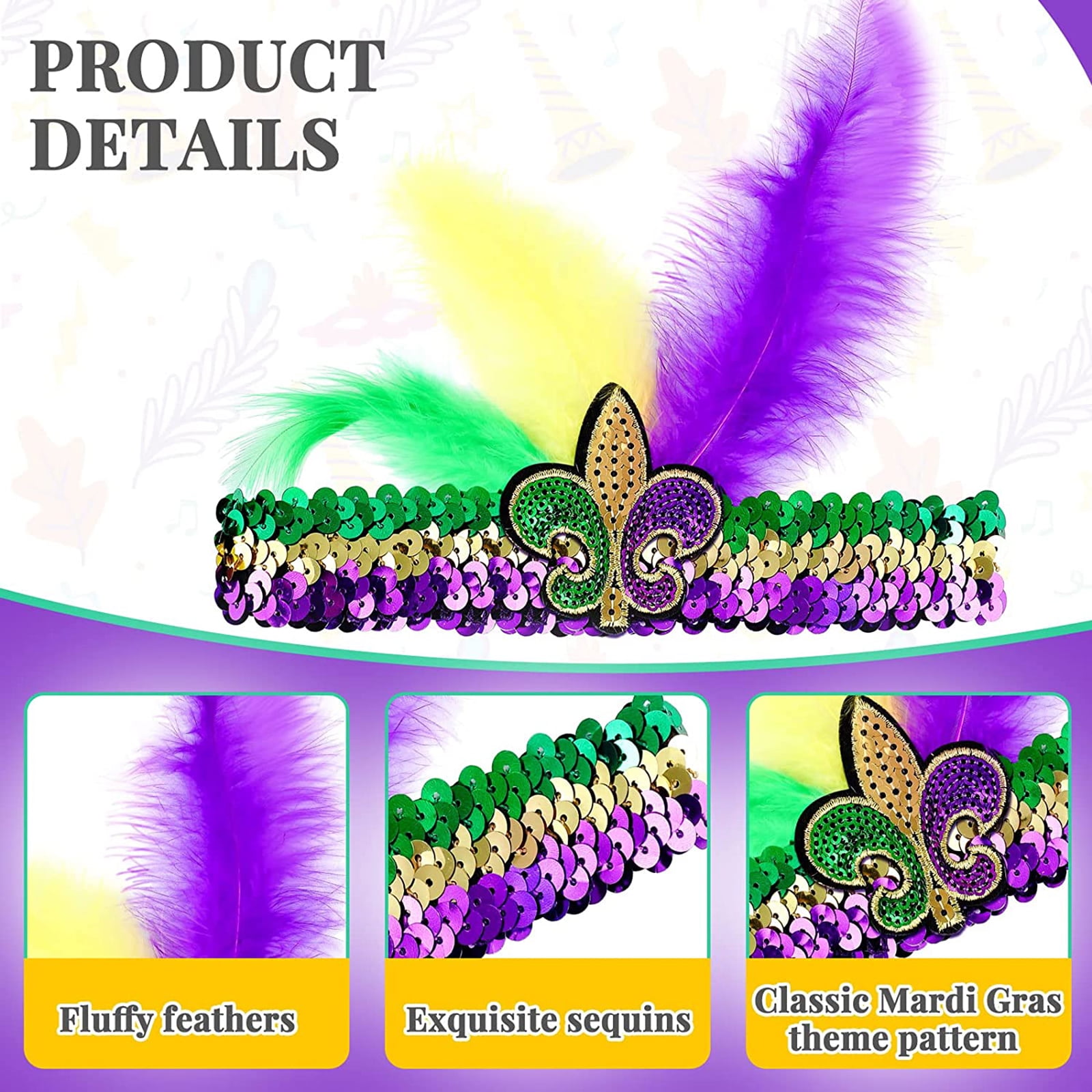 Mardi Gras Feathers Beads Carnival Fabric by Quilting Treasures - modeS4u
