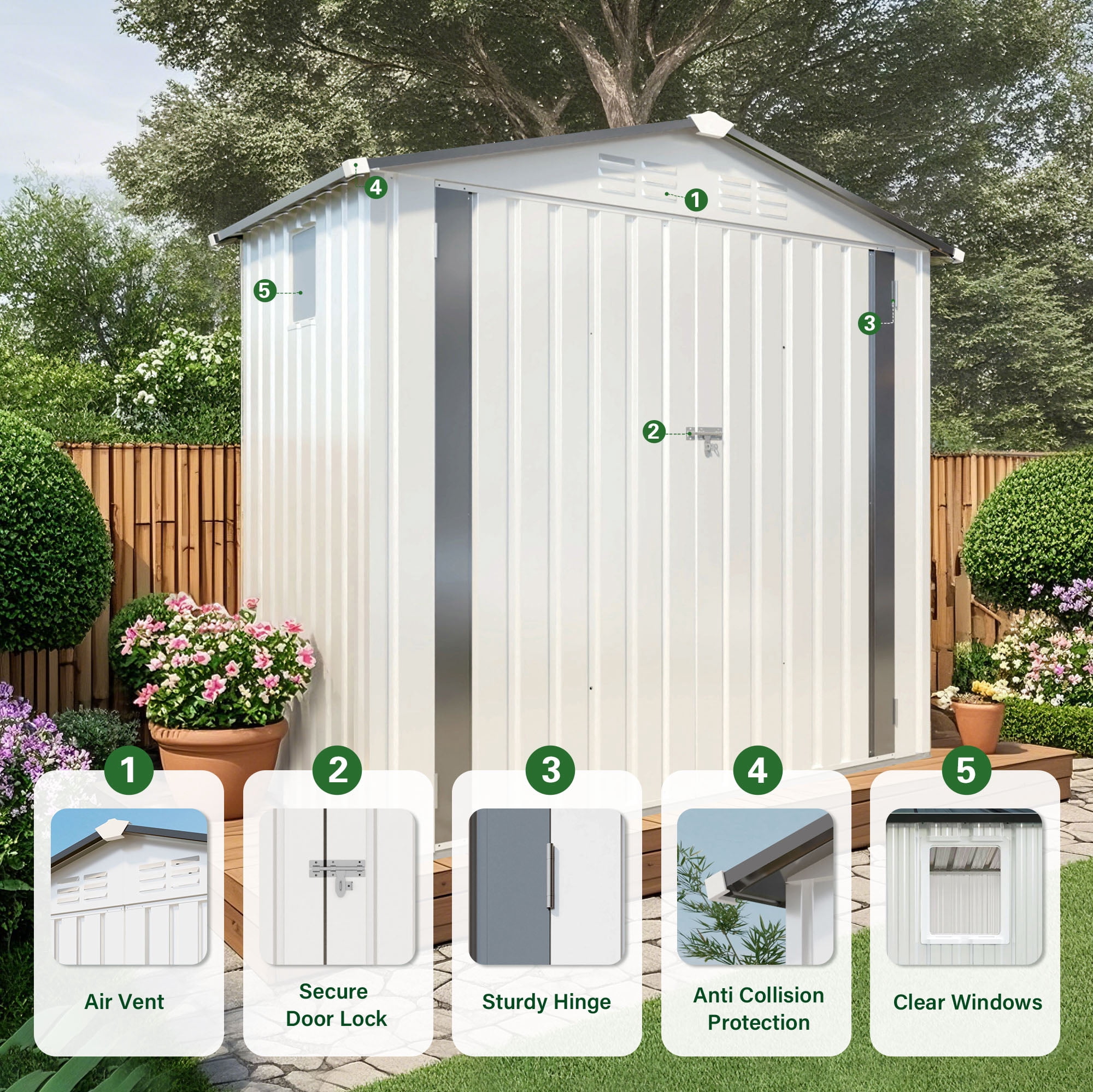 Weatherproof Metal Outdoor Storage Shed, Compact Tool Shed for Garden and Backyard, Lockable Door for Sundries(Base not included)