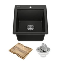 KRAUS Bellucci 18 Granite Composite Workstation Drop-In Top Mount Single Bowl Kitchen Bar Sink in Metallic Black with Accessories