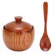 thumbnail image 1 of Xiao Hua Tarro de azúcar, tarro de condimentos, artículo de cocina retro de madera con tapa y cuchara, tarro de especias de madera maciza, tarro de condimentos, 1 juego, 1 of 5