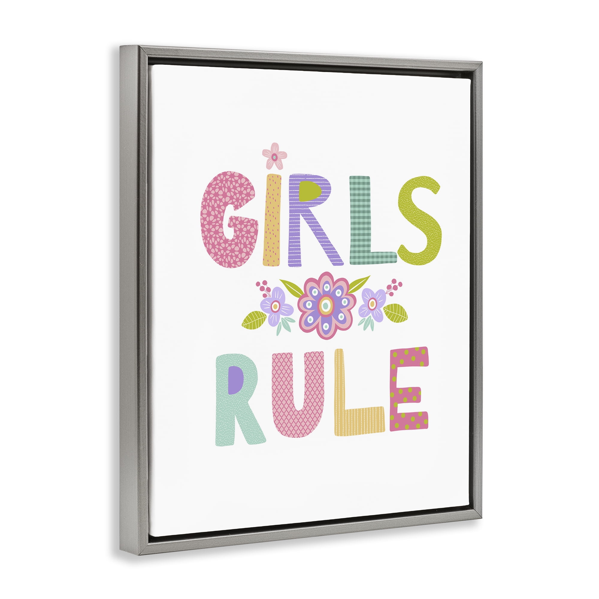 Stupell Industries Girls Rule with Flowers Botanical & Floral Painting Gray Floater Framed Art Print Wall Art, 25 x 31