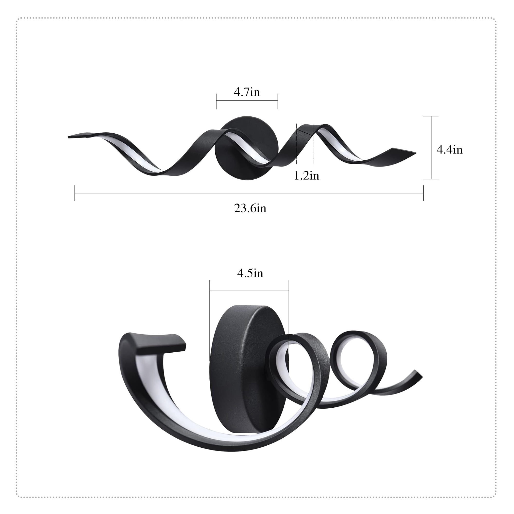 LED Bathroom Vanity Lights, 24inch Dimmable Black Bathroom Lighting Fixture Over Mirror 15W Spiral Design LED Wall Light Fixtures, Black