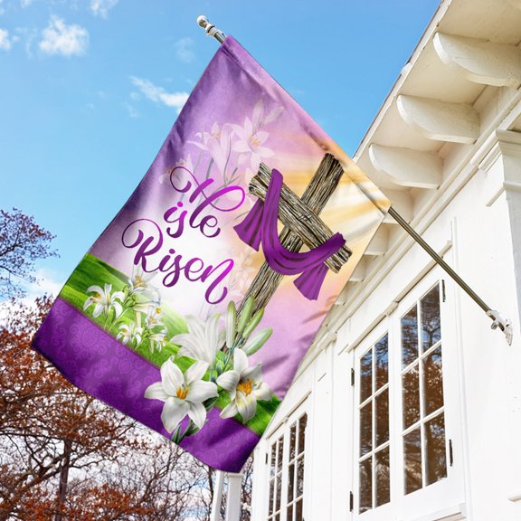 FLAGWIX He Is Risen Happy Easter Flag, Outdoor Easter Decoration - House Flag (29.5" x 39.5")