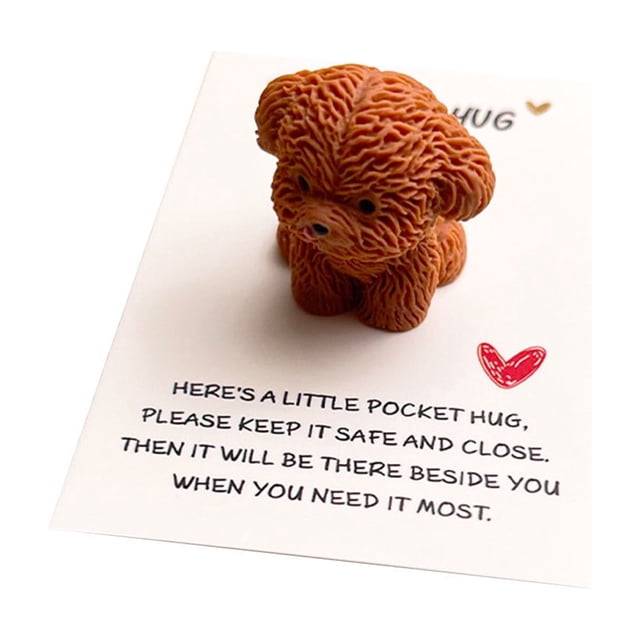 Birdeem Cute Teddy Pocket Card, Resin Brown Bear Design, Small Greeting Card for Gift Giving, Affection Note Card for Friends Family