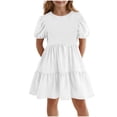 thumbnail image 1 of Mgmyaa Robe d'Été à Manches Courtes Smockée à Volants pour Filles Col Rond Ligne A Robes Fluides Taille 5-15 Ans, 1 of 5