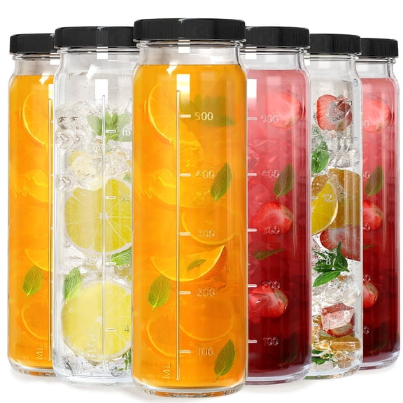 20 Oz Glass Juicing Bottles, 6 Pack, Airtight Lids, Reusable Drinking Jars