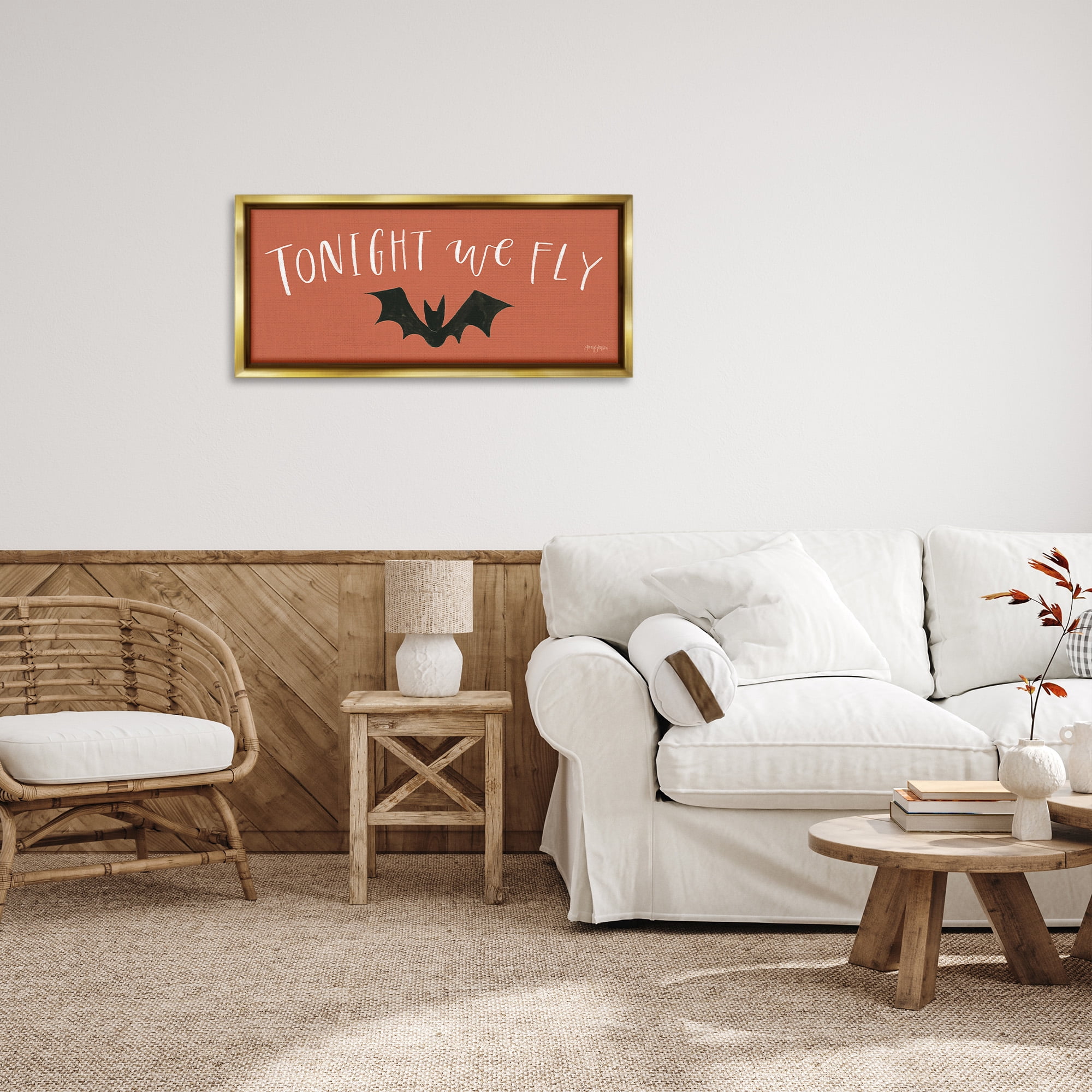 Stupell Industries Tonight We Fly Halloween Holiday Painting Gold Floater Framed Canvas Art Print Wall Art, 31 x 14