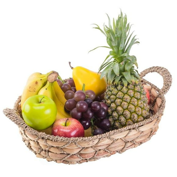 4 x 16 x 9.5 in. Seagrass Fruit Bread Basket Tray with Handles, Brown - Small - Set of 4