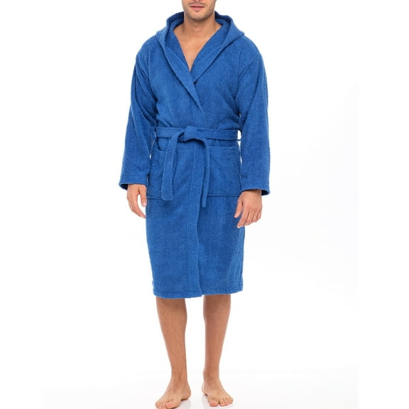 Notus Hooded Bathrobe for Men Soft Spa Nightgowns 100% Cotton Terry robes for Women - Towel Bathrobe Unisex Terry Cloth Bathrobe, Soft Shower Spa Robe Blue L