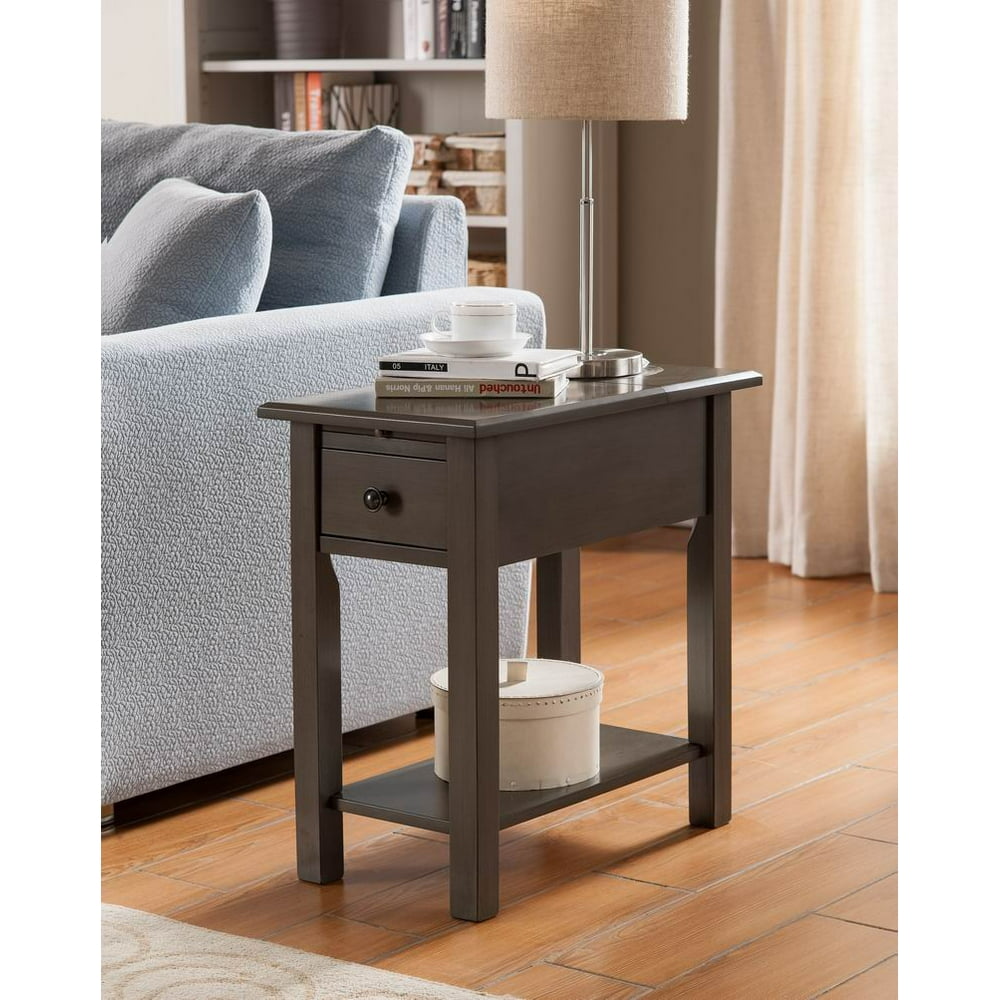 Sutton Side Table with USB Charging Station in Brushed Gray Walmart