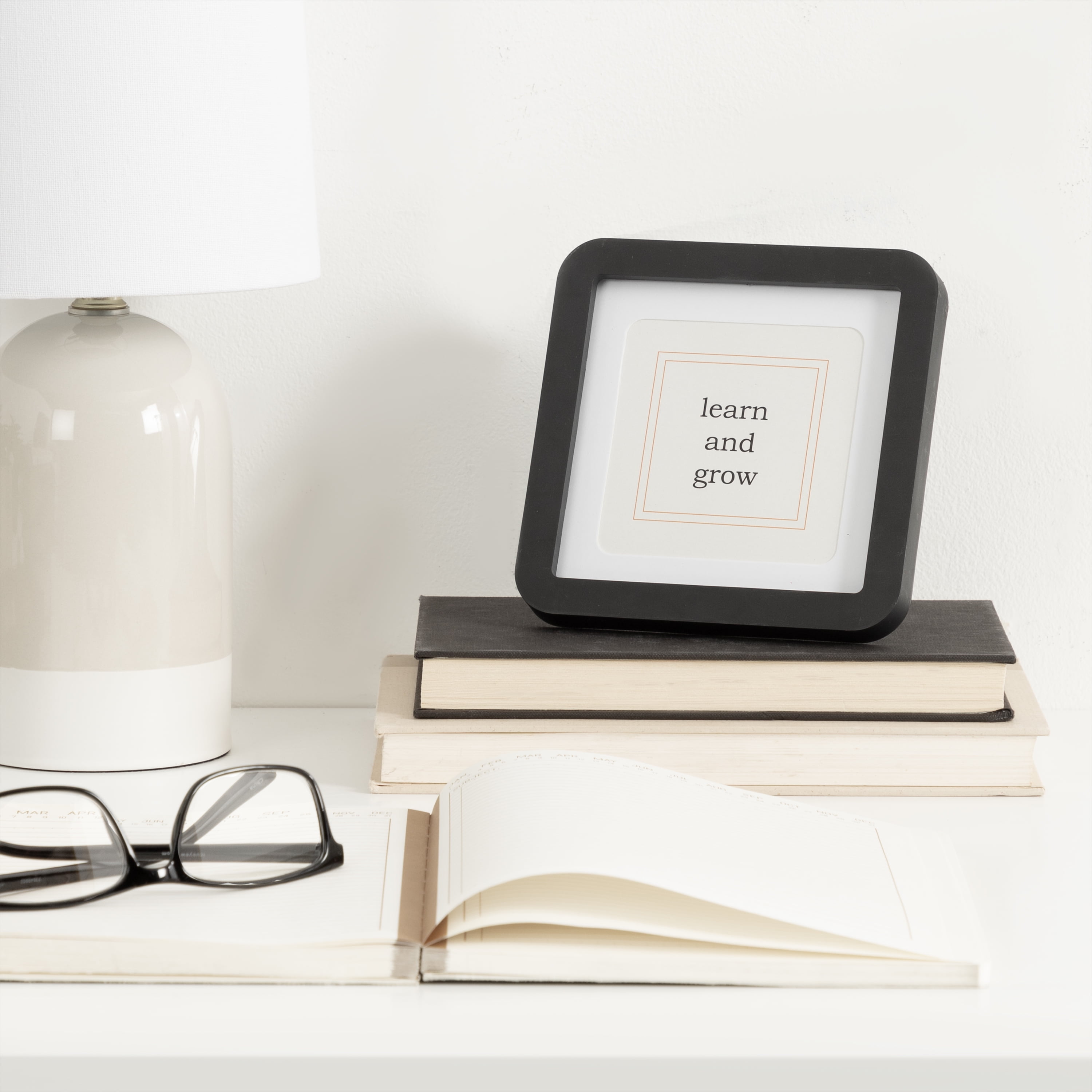 DesignOvation 5x5 Matted for 4x4 Rounded Basic Black Decorative Tabletop Picture Frame