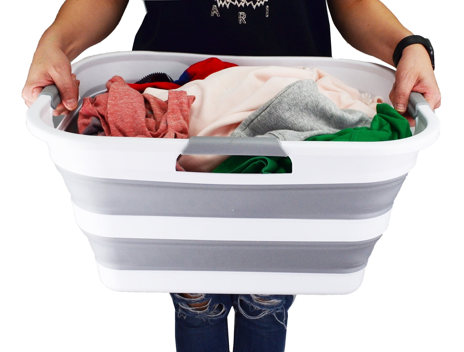 SAMMART 30L(8 gallon) Collapsible Plastic Laundry Basket - Foldable Pop Up Storage Container/Organizer - Space Saving Hamper/Basket - Water Capacity 24L(6.3 gallon)
