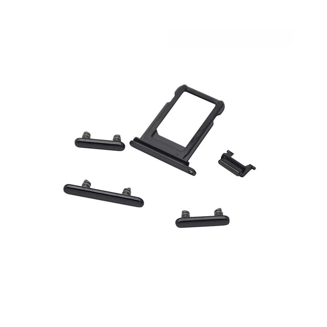 Juego de repuesto para iPhone: bandeja para tarjeta SIM, botón de encendido y controles de volumen (iPhone 8 Plus) en color negro, compatible con varios modelos de iPhone.